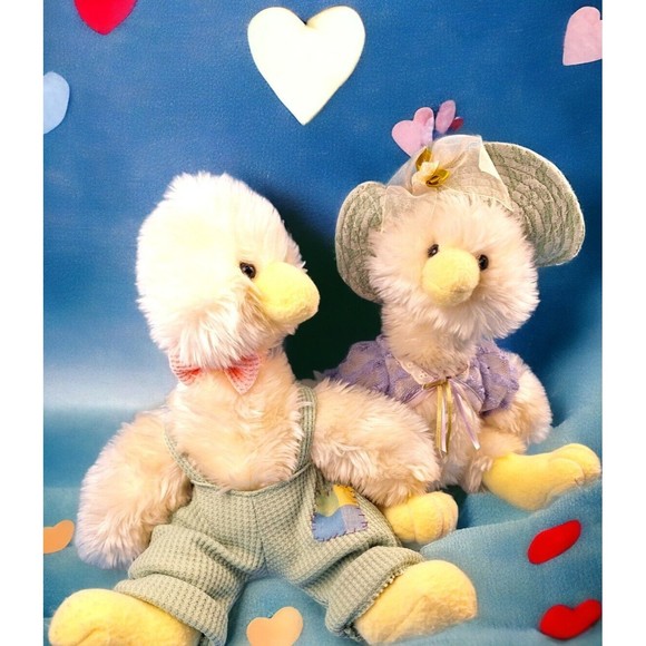 Handmade Fuzzy Duck Couple Bowtie Hat Lace Top Patchwork Overalls - Picture 4 of 4